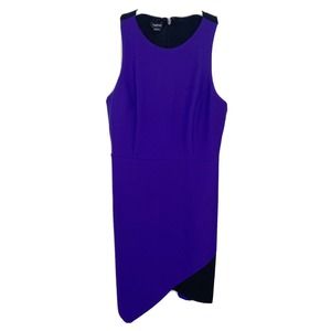 BeBe Double Sided Asymmetrical Hem Purple Black Sleeveless Scuba Dress Sz L M4
